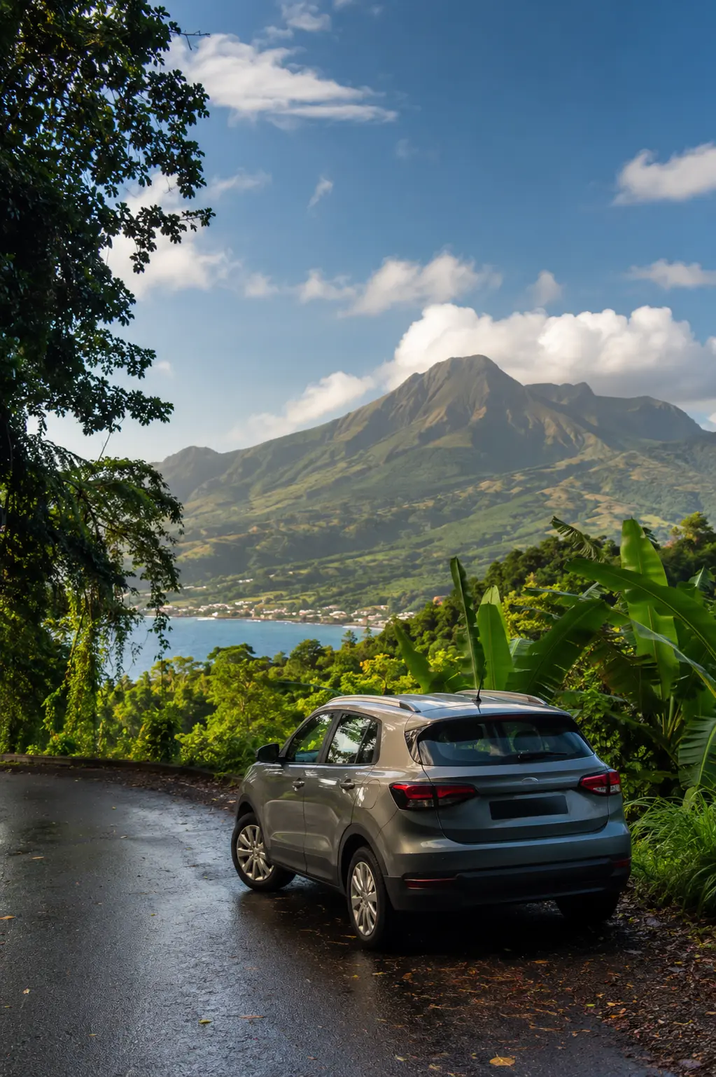 voiture au pied de la montagne pelée
