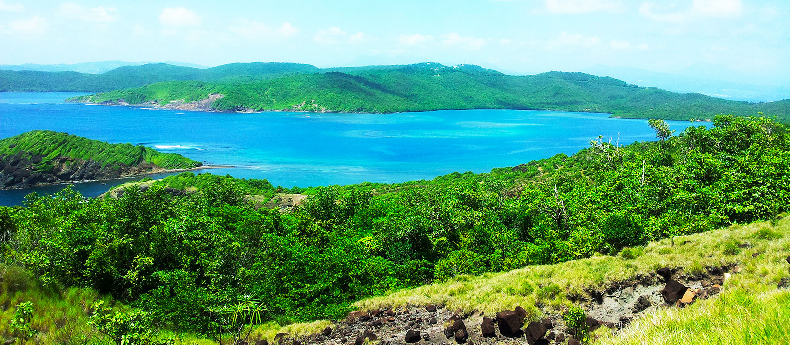 Vue panoramique de la presqu'île de la Caravelle et de la baie de Tartane à La Trinité en Martinique.